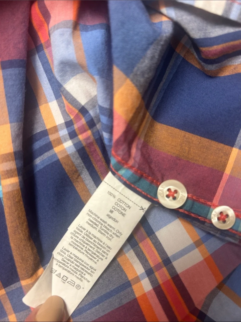 GAP Multicolor Plaid Button-Down Shirt - Blue, Red, Orange